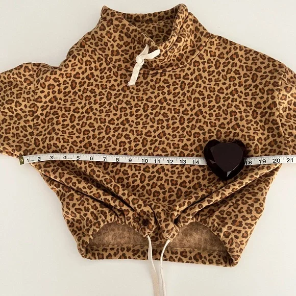 ALTERNATIVE APPAREL MINI LEOPARD ECO FLEECE FUNNEL NECK DRAWSTRING SWEATSHIRT S - Picture 4 of 10